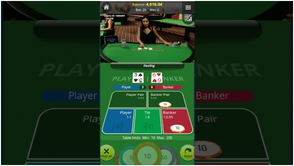 Baccarat game at mobile casino