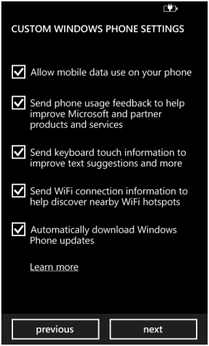 Custom Windows Phone Setting