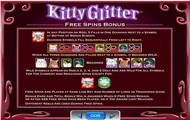 Kitty Glitter pokies- free spin bonus