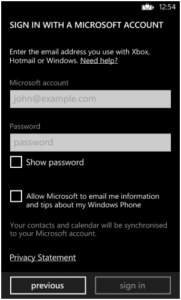 Sign with microsoft account